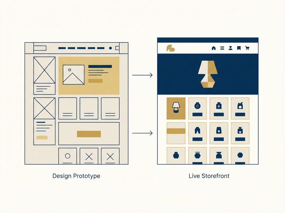 Design prototype and the live storefront it became