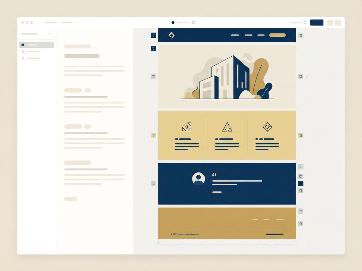 A landing page in the theme editor, built from five library sections
