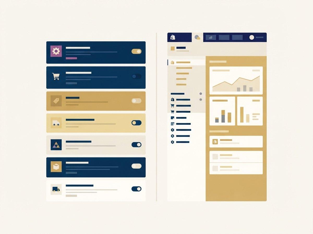 WooCommerce plugin list beside a clean Shopify admin