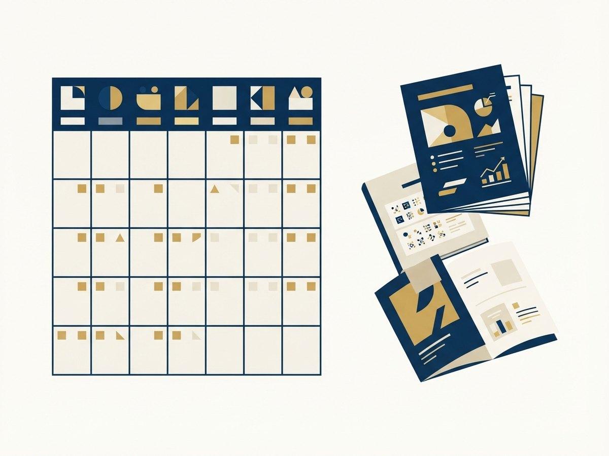 A campaign calendar beside the pages it produced