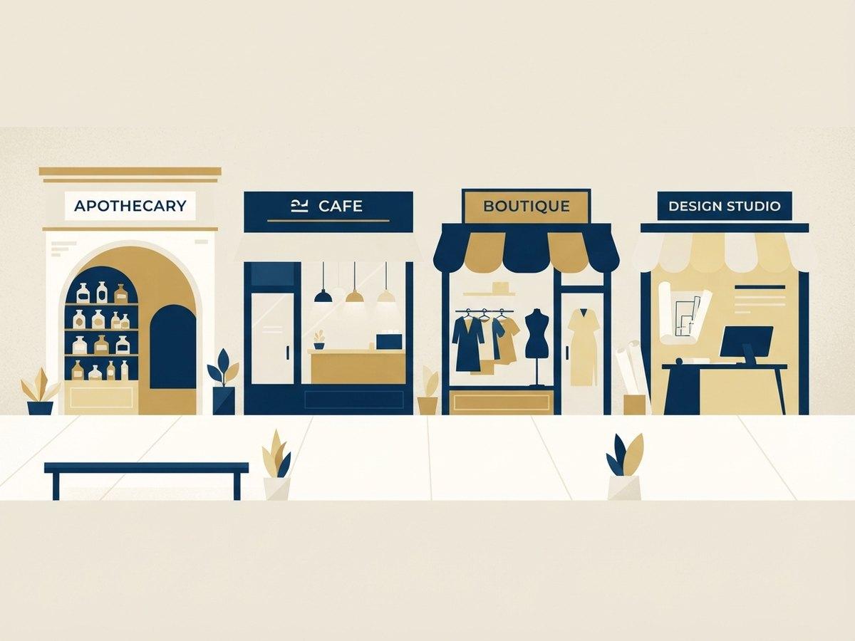 A wall of client storefronts across categories